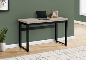 English Elm Computer Desk - Adjustable Height Standing Workstation, Modern Beige Laminate & Black Metal Frame B2710P219894