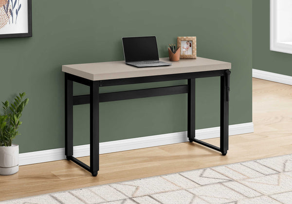 English Elm Computer Desk - Adjustable Height Standing Workstation, Modern Beige Laminate & Black Metal Frame B2710P219894