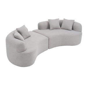English Elm Curved Four-Seater Teddy Velvet Sofa with Full-Compression Sponge and Spring Support, No-Assembly, Compact Grey W3612S00002
