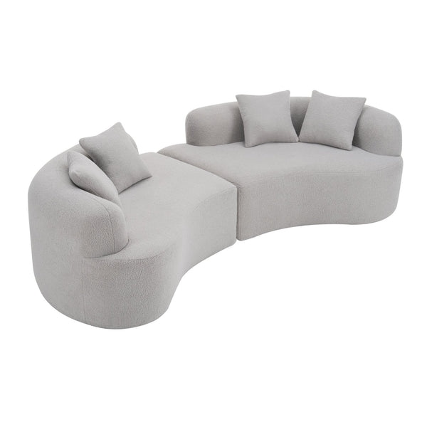 English Elm Curved Four-Seater Teddy Velvet Sofa with Full-Compression Sponge and Spring Support, No-Assembly, Compact Grey W3612S00002