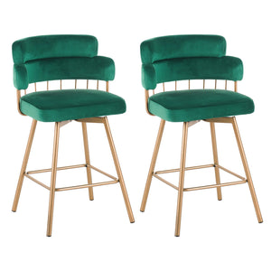 English Elm Christopher Knight Home® - 26" 26" Counter Height Bar Stools Set of 2 Green 180° Swivel Upholstered Bucket Seats with Gold Legs for Kitchen Island Cafe Pub Comfort Durability 26" N762P271582F