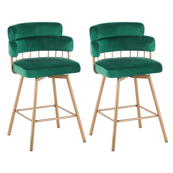 English Elm Christopher Knight Home® - 26" 26" Counter Height Bar Stools Set of 2 Green 180° Swivel Upholstered Bucket Seats with Gold Legs for Kitchen Island Cafe Pub Comfort Durability 26" N762P271582F