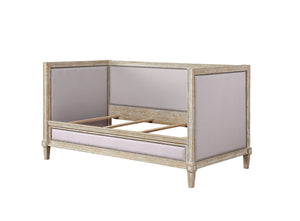 English Elm Charlton Beige Linen Daybed Twin with Weathered Oak Finish, Nailhead Trim, Slat System, 330lb Capacity B2726S00322