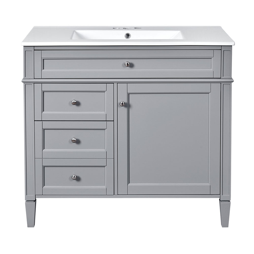 English Elm 36'' Modern Bathroom Vanity With Ceramic Sink, 2 Smooth-Glide Drawers & Tip-Out Compartment, Grey Finish N710P230246E