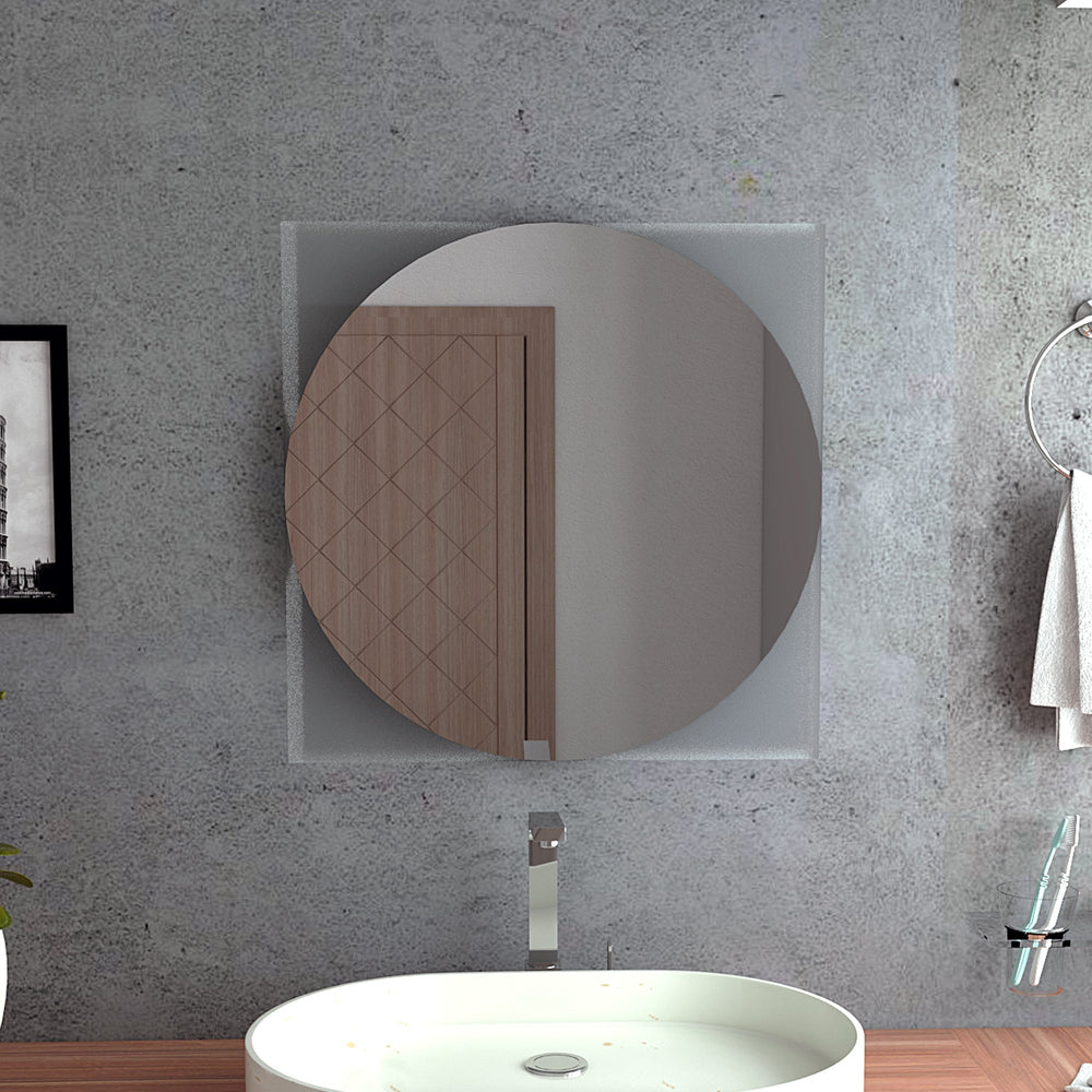 English Elm Merrimac Square Sandblasted Border Bathroom Mirror 24" Clear Wall-Mounted with Easy Install Kit and Space-Saving Design B062103260