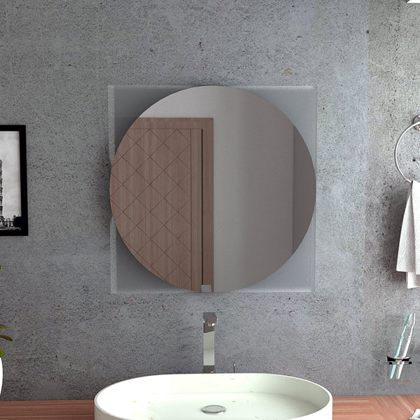 English Elm Merrimac Square Sandblasted Border Bathroom Mirror 24" Clear Wall-Mounted with Easy Install Kit and Space-Saving Design B062103260