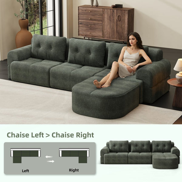 English Elm Modular Sectional Sofa with Chaise Full Foam Build Woven Fabric for Living Room Blackish Green W2379S00006