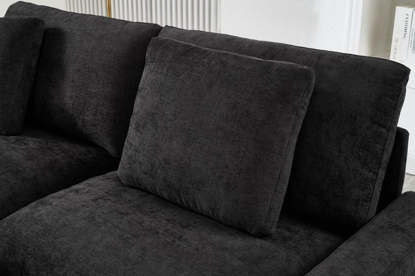 English Elm 103.54" L-shaped Modular Sectional with Ottoman Storage Polyester Cloud Sofa Black W1669S00052