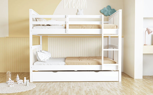 English Elm Full Over Bunk Bed with Twin Trundle Solid Pine Frame Gray Convertible LT100204AAK