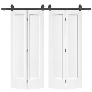 English Elm 72 Inch White Mdf Bi-fold Barn Door Set with Hardware Kit for Closet or Room Divider B2763P491034