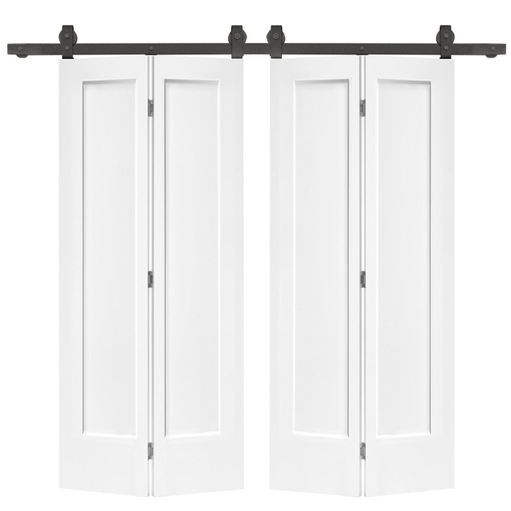 English Elm 72 in Primed White Mdf Double Bi-fold Barn Doors with Sliding Hardware Farmhouse Closet B2763P491032