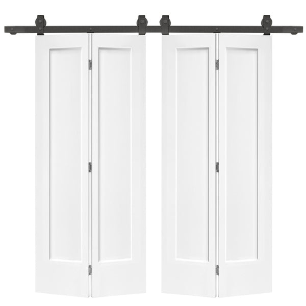 English Elm 72 in Primed White Mdf Double Bi-fold Barn Doors with Sliding Hardware Farmhouse Closet B2763P491032