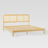 King Platform Bed with Rattan Headboard Insert Natural NRUB8BNA Walker Edison