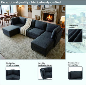 English Elm Modern Configurable Sectional Sofa Foil Fabric Low Profile Living Room Seating Dark Grey W5568S00050