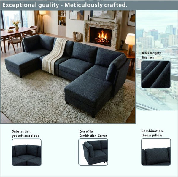 English Elm Modern Configurable Sectional Sofa Foil Fabric Low Profile Living Room Seating Dark Grey W5568S00050