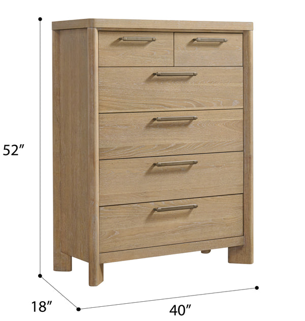 English Elm Wallace & Bay - Tan 6-Drawer Chest — Contemporary Sand Dune Wood Dresser, Easy-Care Finish, 40"W x 18"D x 52"H B361P384428