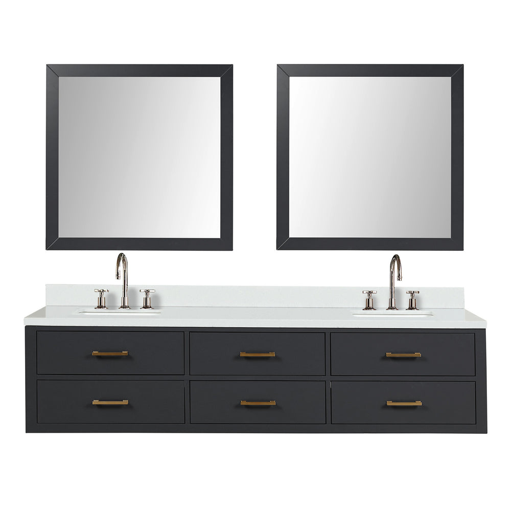English Elm Black Double Bath Vanity Set With Cultured Marble Top, Chrome Faucets, & 36” Mirrors For Modern Elegance B2731S01842