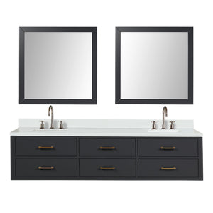 English Elm Black Double Bath Vanity Set With Cultured Marble Top, Chrome Faucets, & 36” Mirrors For Modern Elegance B2731S01842