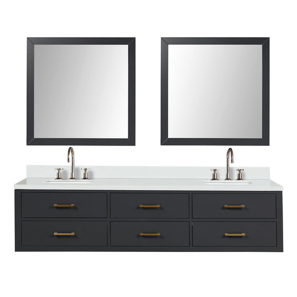 English Elm Black Double Bath Vanity Set With Cultured Marble Top, Chrome Faucets, & 36” Mirrors For Modern Elegance B2731S01842