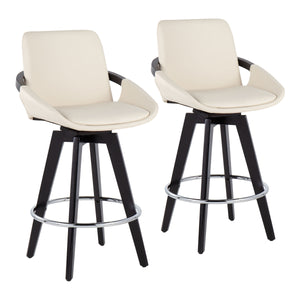 English Elm Cosmo Set Of 2 Contemporary Swivel Counter Stools With Chrome Footrest & Cream Faux Leather Seat B202S00211