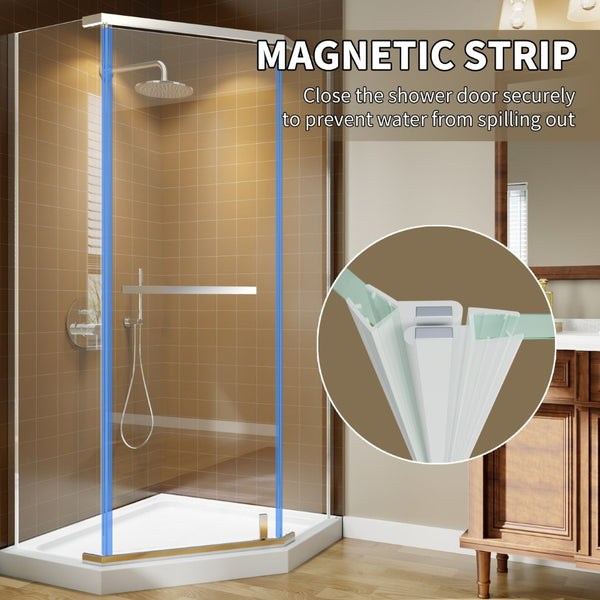 English Elm Corner Frameless Neo-angle Pivot Shower Enclosure with Tempered Glass and Sleek Hardware Chrome W637P348803