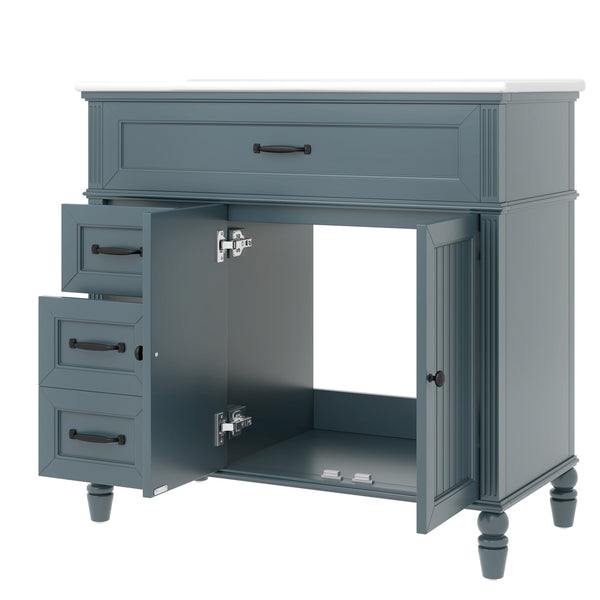 English Elm 36" Modern Bathroom Vanity with Ceramic Sink, Solid Wood + MDF Frame, Sleek Freestanding Design Blue N725P195410C