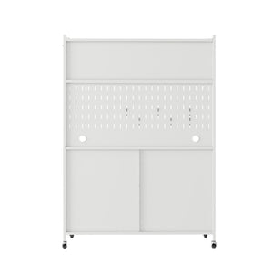 English Elm Kitchen Pantry Cabinet White Glass Doors Adjustable Shelves Side Hooks Rope Holes Slim 45"L Storage for Kitchen Living Dining Room Elegance T2398P272122