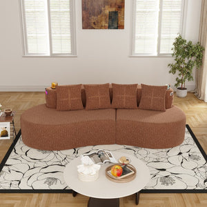 English Elm Modern Half Moon Chenille Sectional Three Seat Curved Sofa for Living Room or Apartment Orange W395P435343