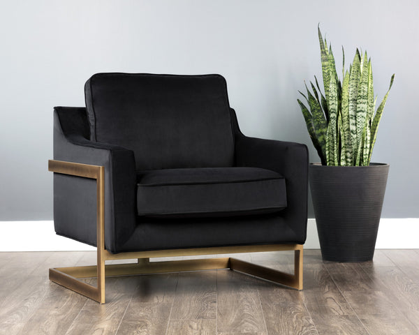 Sunpan Kalmin Lounge Chair - Stylish Deep Seating with Cushioned Back and Rustic Bronze Frame for Comfort Abbington Black