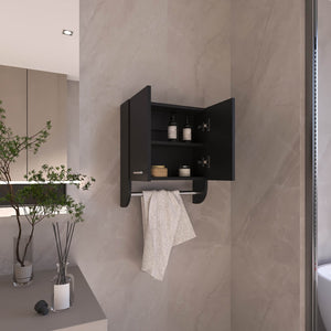 English Elm Optim Wall Mounted Bathroom Cabinet with Towel Bar and Two Adjustable Interior Shelves Black B070P234353