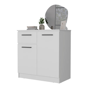 English Elm Clarion White Dresser with 1 Drawer & 2 Doors — Durable Particle Board, Spacious Storage & Elegant Handles B128S00120