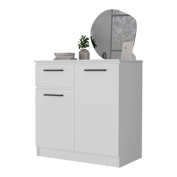 English Elm Clarion White Dresser with 1 Drawer & 2 Doors — Durable Particle Board, Spacious Storage & Elegant Handles B128S00120