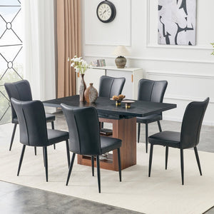 English Elm Expandable Dining Set with Six Pu Leather Chairs Dual Tone Modern Table W1151S04703