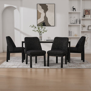 English Elm 21.46" Modern Chenille Dining Chair Set of 4 with Curved High Back, Rubberwood Legs, Comfortable Foam Seat Black+Grey W3189S00004