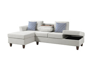 English Elm Hidden Compartment Modular Sectional with Pull Out Drawer and Coordinated Accent Pillows Beige B2730S00064