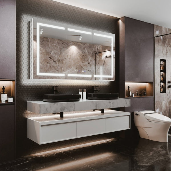 English Elm Smart Led Mirror Cabinet with Anti-fog Dimming Gfci Outlet Bathroom Storage W637P252345