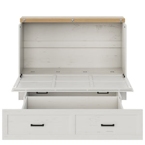 English Elm Queen Murphy Cabinet Bed Rustic Grey Farmhouse Style with Charging Station Storage W5271S00002