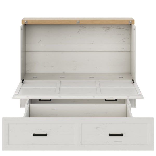 English Elm Queen Murphy Cabinet Bed Rustic Grey Farmhouse Style with Charging Station Storage W5271S00002