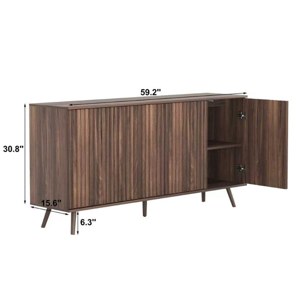 English Elm Sideboard Walnut Credenza with Hexagonal Doors and Adjustable Shelves for Dining Areas W409P327406