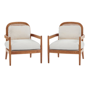 English Elm Christopher Knight Home® - [Set of 2] 26.6" Mid-Century Modern Accent Chair with Solid Wood Frame, Rattan Back and Plush Upholstery Beige,Walnut N767P298390A
