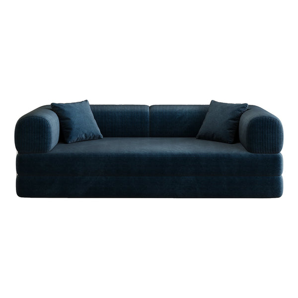 English Elm 78.8" Compression Sofa Convertible Floor Bed with Corduroy Fabric, No-Assembly Modular Futon, Supportive Backrest and Armrests Blue W2824P373438