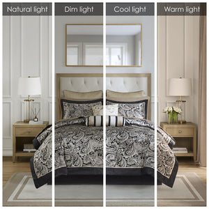 English Elm 12 Madison Park Aubrey 12-Piece Queen Comforter Set Paisley Jacquard with 200TC Cotton Sheets, Gold Accents Black 18.9 L x 24.02 W x 16.93 H B035128821