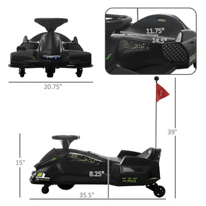 English Elm Aosom Kids Battery Powered Drift Kart with Led Lights Music and Slow Start Feature Black W2225P217183