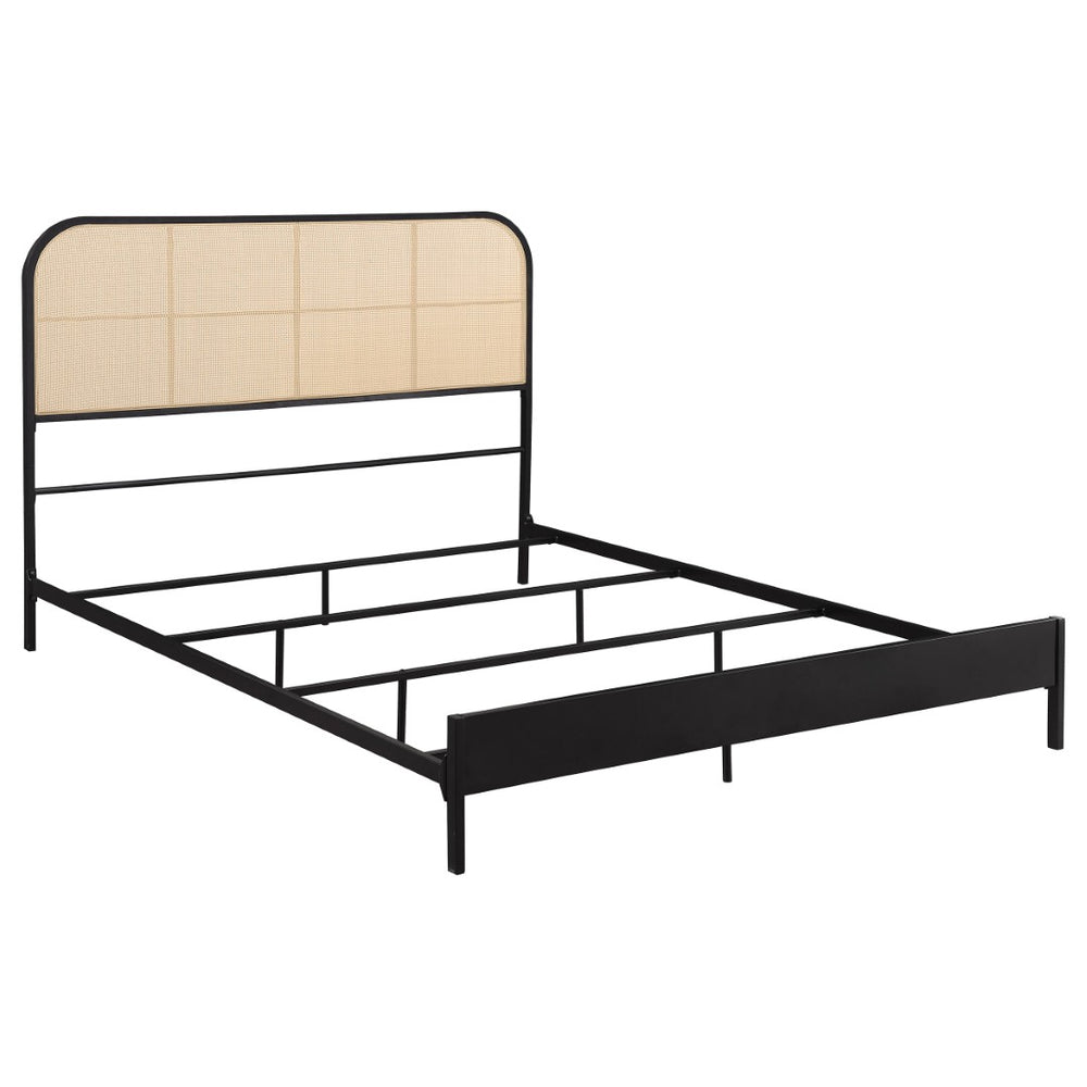 English Elm Kenneth Queen Bed Woven Rattan Headboard Steel Frame Coastal Boho Bedroom Accent B062P440084