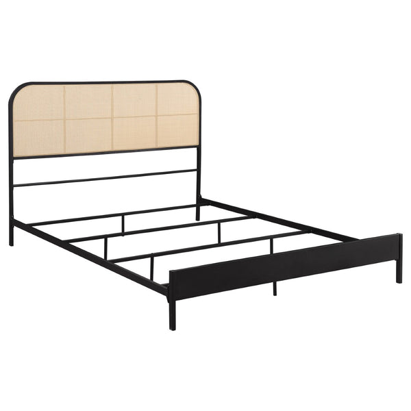 English Elm Kenneth Queen Bed Woven Rattan Headboard Steel Frame Coastal Boho Bedroom Accent B062P440084