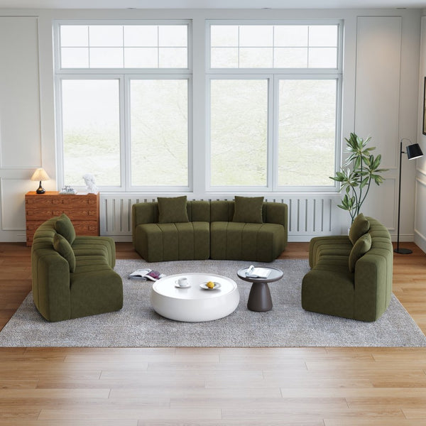 English Elm Chenille Modular Curved Sectional Sofa Sculptural Semi Circle Design for Living Rooms Green W834S00581