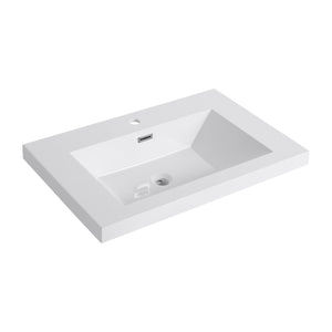 English Elm 30" Bathroom Resin Sink - Durable Gloss White Top-Mount Design For Modern Style & Easy Maintenance W999P225396