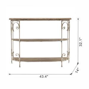 English Elm 43.5x14x32" Three-Tiered White Wooden Shelving Unit with Ornate Iron Frame — Farmhouse Decor, Sturdy Display for Plants & Books W2078P201140