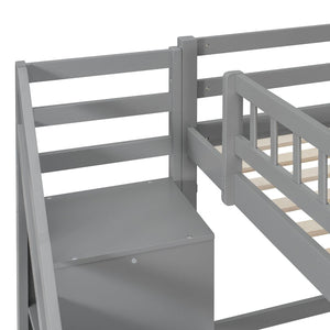 English Elm Full Size Loft Bed with Desk Drawers Led Strip and Staircase for Teen Rooms Gray LT000258AAE-1