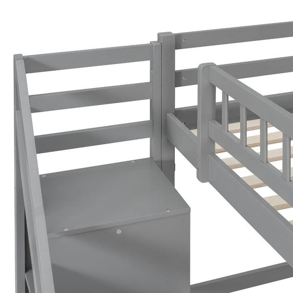English Elm Full Size Loft Bed with Desk Drawers Led Strip and Staircase for Teen Rooms Gray LT000258AAE-1